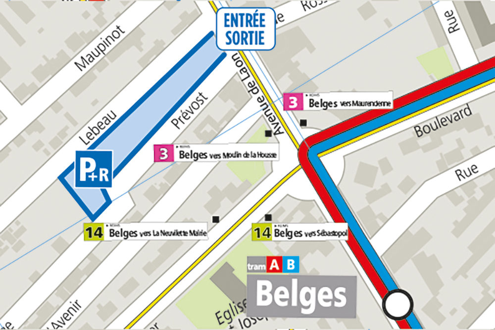 Plan d'accès du Parking Relais Belges