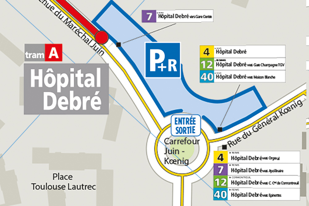 Plan d'accès au Parking Relais Hôpital Debré